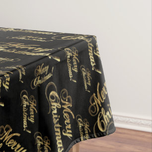 Merry Christmas Faux Gold Foil Script Pattern Tablecloth
