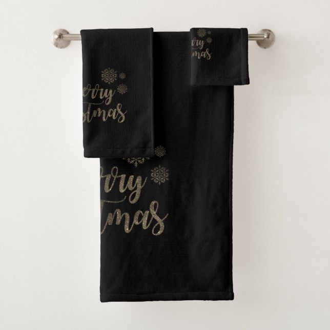 Merry Christmas Faux Gold Glitter, Bath Towel Set (Insitu)