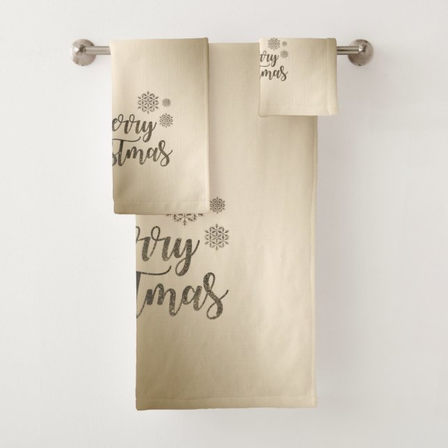 Merry Christmas  Faux Gold  Glitter Bath Towel Set (Insitu)