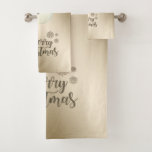 Merry Christmas Faux Gold Glitter, Snowman Bath Towel Set<br><div class="desc">Faux Gold glittery  merry christmas and snowman on shiny background.</div>
