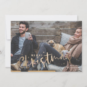 merry christmas faux gold holiday photo card