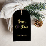 Merry Christmas | Faux Gold on Black Casual Script Gift Tags<br><div class="desc">These simple and stylish,  faux gold and black holiday gift tags say "Merry Christmas" in modern,  casual script typography.</div>