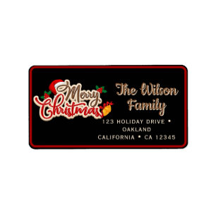 Merry Christmas Faux Gold on Black Casual Script Label