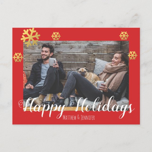 Merry Christmas Faux Gold Snowflakes Holiday Postcard (Front)