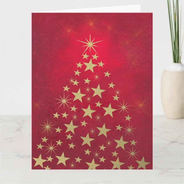 Merry Christmas faux gold stars holiday tree Card (Front)