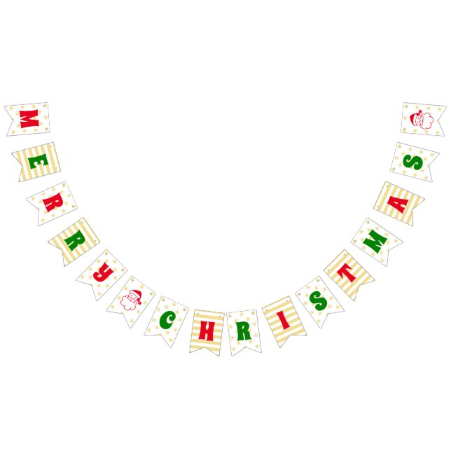 Merry Christmas Faux Gold Stars Santa Fun Holiday Bunting Flags (All)