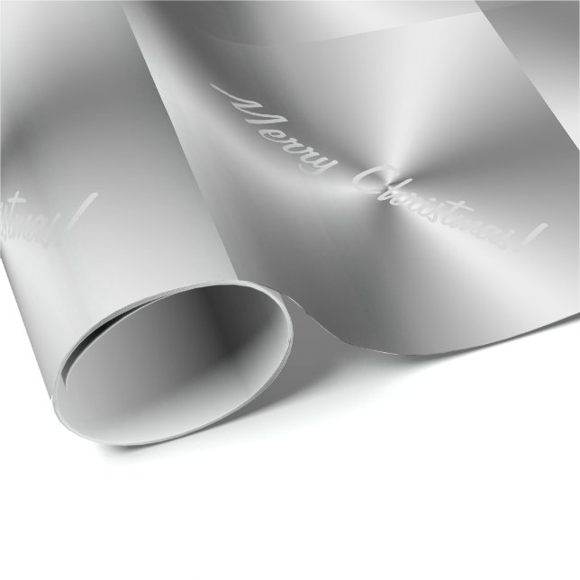 Merry Christmas Faux Metallic Grey Gift Wrapping Wrapping Paper (Roll Corner)