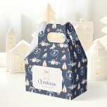 Merry Christmas Favour Box with Gold Bow<br><div class="desc">Add holiday charm to your gift-giving with this elegant Christmas favour box. Featuring a festive navy background with watercolor candles,  stars,  wreaths,  and a golden bow,  it’s perfect for cookies,  treats,  or small holiday gifts. Personalized with your family name,  this box makes celebrations even more special.</div>