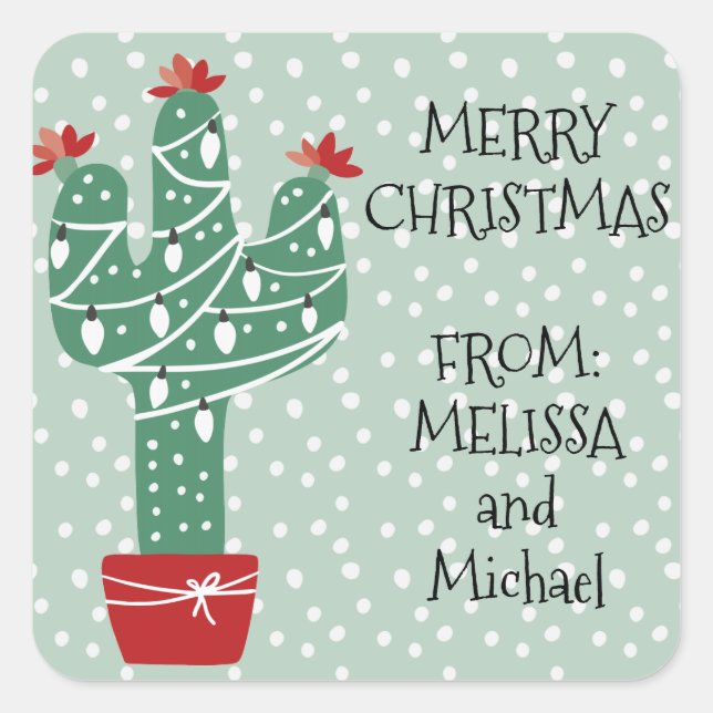 Merry Christmas | Feliz Navidad Cactus Square Sticker (Front)