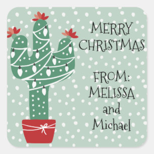 Merry Christmas   Feliz Navidad Cactus Square Sticker