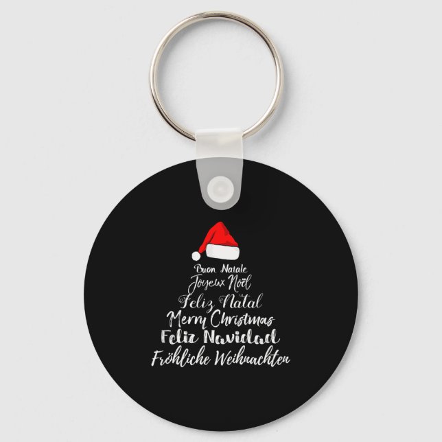 Merry Christmas Feliz Navidad Feliz Natal Language Keychain (Front)