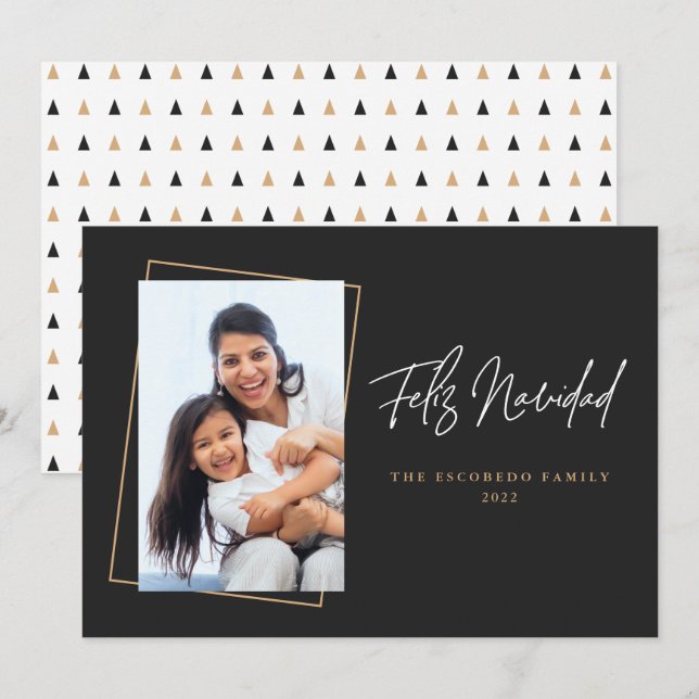 Merry Christmas Feliz Navidad Simple Photo Black Holiday Card (Front/Back)