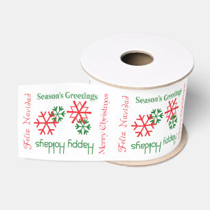 Merry Christmas, Feliz Navidad Text Gift Ribbon Grosgrain Ribbon