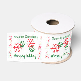 Merry Christmas, Feliz Navidad Text Gift Ribbon Grosgrain Ribbon