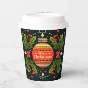 Merry Christmas Festive Bauble Floral Holly Paper Cups