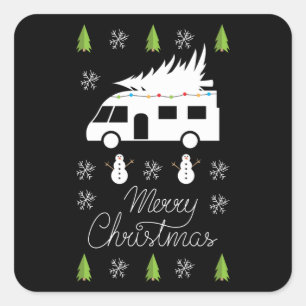 Merry Christmas festive Camper Motorhome Gift Square Sticker