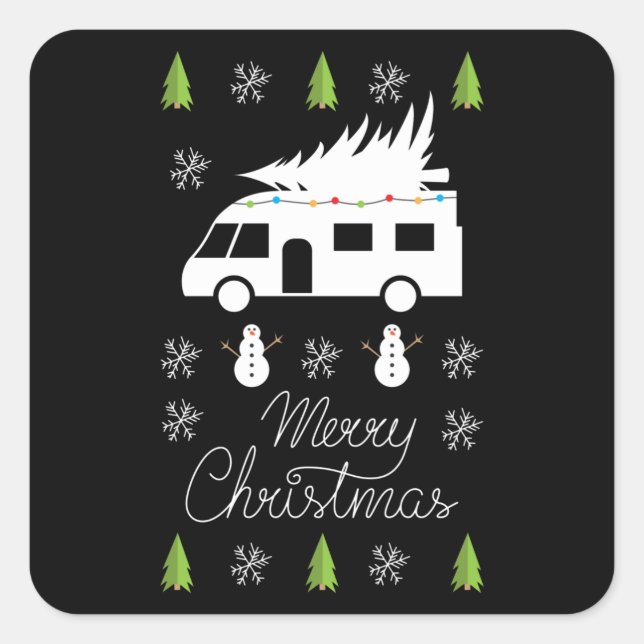 Merry Christmas festive Camper Motorhome Gift Square Sticker (Front)