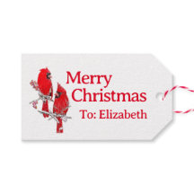 Merry Christmas festive cardinal gift tag