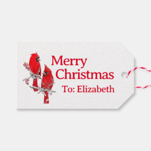 Merry Christmas festive cardinal gift tag