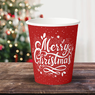 Merry Christmas Festive Classic Red and White Paper Cups