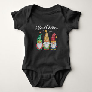 Merry Christmas Festive Colorful Gnomes Black Baby Bodysuit