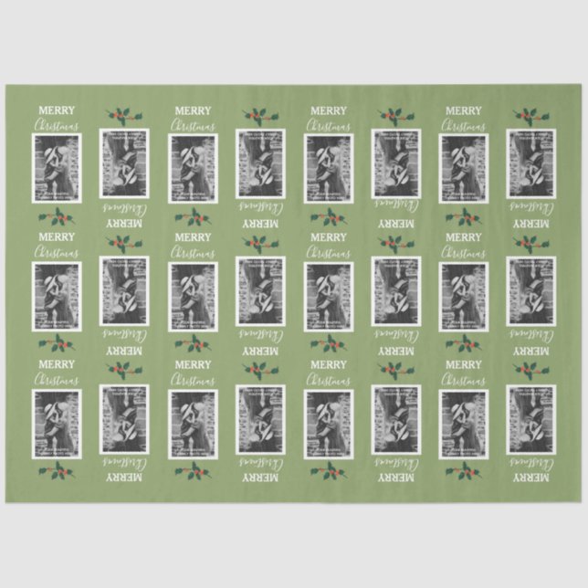 Merry Christmas Festive Customized Photo - Green Tissue Paper (Front)