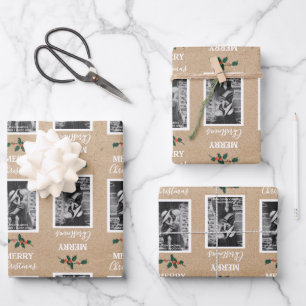 Merry Christmas Festive Customized Photo - Kraft Wrapping Paper Sheet