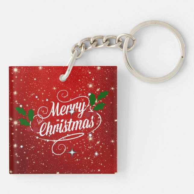 Merry Christmas, festive design Keychain (Back)