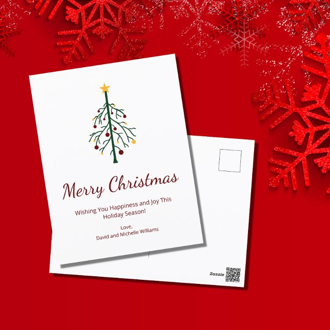 Merry Christmas Festive Evergreen Tree Retro  Holiday Postcard (Creator Uploaded)