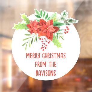 Merry Christmas Festive Florals Name Window Cling