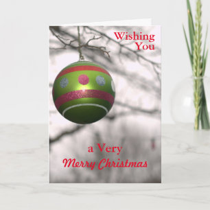 Merry Christmas Festive Green Red Ball Ornament Holiday Card