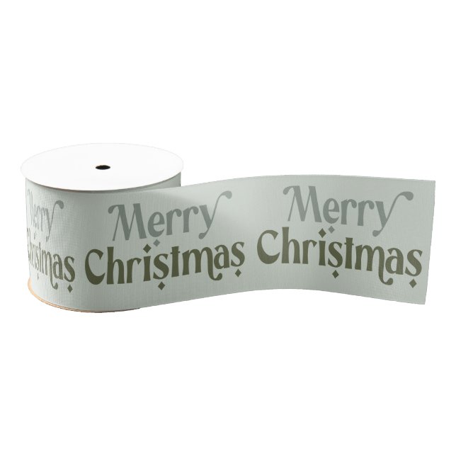 Merry Christmas Festive Green Typography Grosgrain Ribbon (Spool)