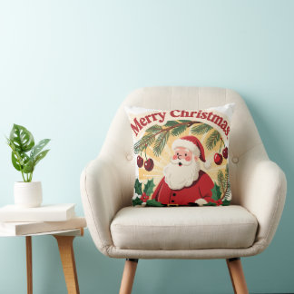 Merry Christmas Festive Holiday Design Throw Pillow