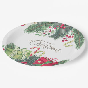 Merry Christmas Festive Holiday Gift Design Paper Plate