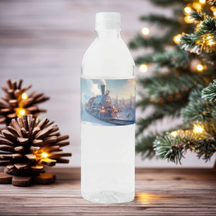 Merry Christmas Festive Holiday Gift Design        Water Bottle Label