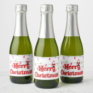 Merry Christmas Festive Holiday Lights with Santa  Sparkling Wine Label