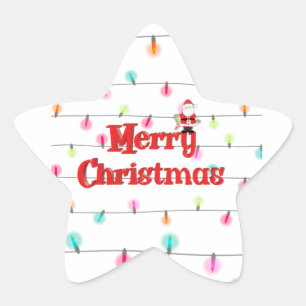 Merry Christmas Festive Holiday Lights with Santa Star Sticker
