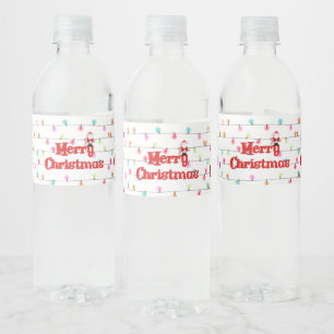 Merry Christmas Festive Holiday Lights with Santa  Water Bottle Label