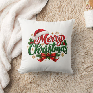 Merry Christmas Festive Holiday Pillow