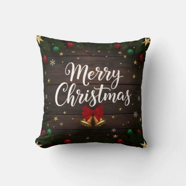 Merry Christmas Festive Holiday Throw Pillow (Front)