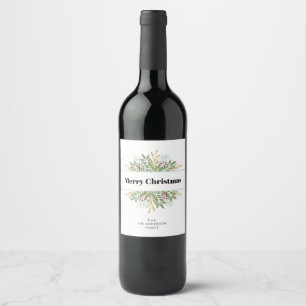 Merry Christmas Festive Holiday Winter Greenery Wine Label