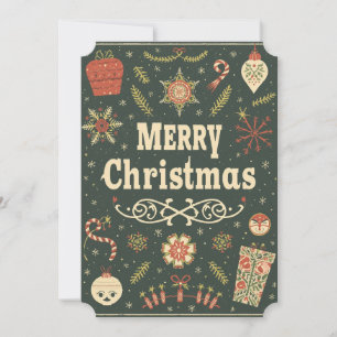 Merry Christmas Festive Holly & Snowflake Card. Invitation