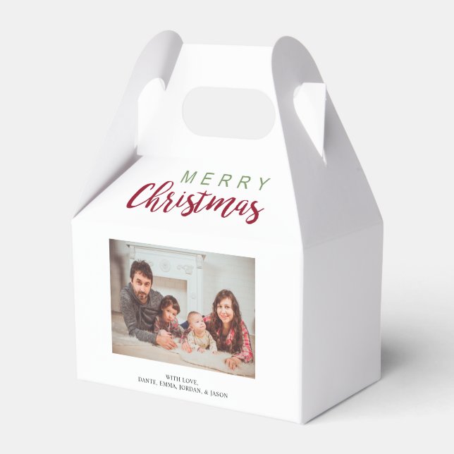 Merry Christmas Festive Lettering Family Photo  Favor Box (Front Side)