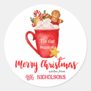 Merry Christmas Festive Marshmelllow Cup Cookie Classic Round Sticker
