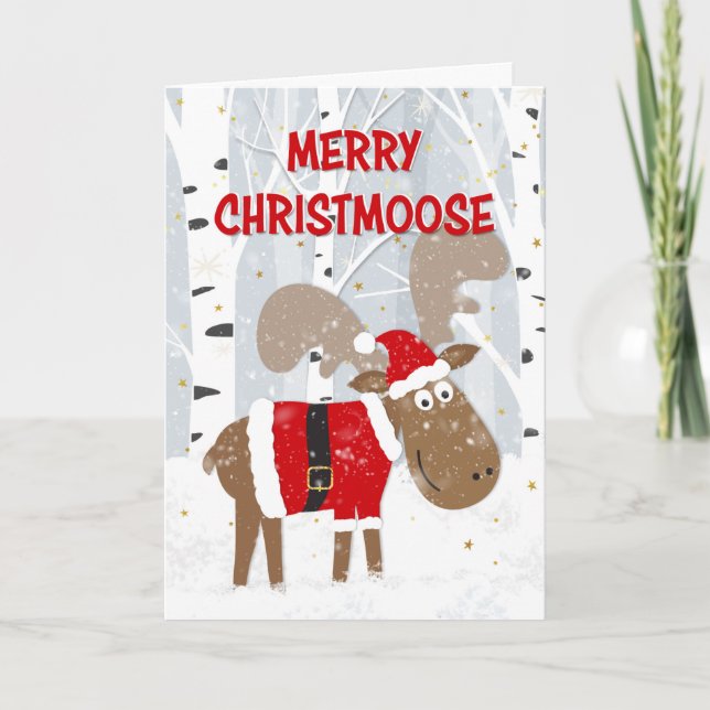 Merry Christmas Festive Moose Holiday Card (Front)