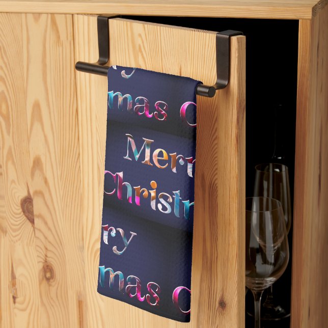 Merry Christmas Festive Multicolor Modern Pretty Kitchen Towel (Thirds Fold)
