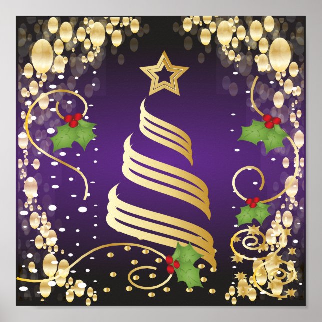 Merry Christmas Festive Passion Purple and Gold Poster (Front)
