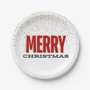 Merry Christmas Festive Plates Silver Gold Details