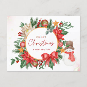Merry Christmas Festive Poinsettia Wreath Holiday Postcard