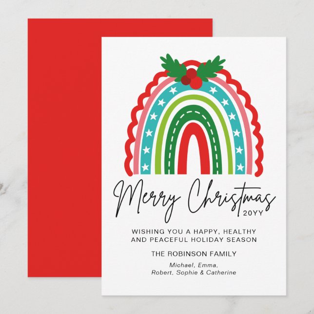 Merry Christmas Festive Rainbow Holly Modern (Front/Back)